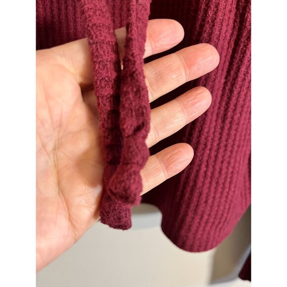 Hollister Waffle Knit Hoodie M Burgundy Y2K Grunge Preppy Neutral Skater Festive - Picture 5 of 10